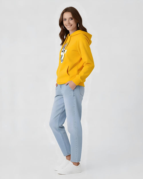 1 Pc Women's Stitched Fleece Printed Pullover Hoodie