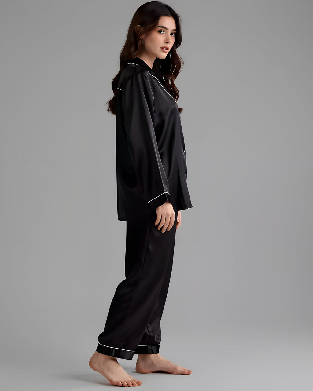 2 Pcs Women's Stitched Silk Plain Night Suit