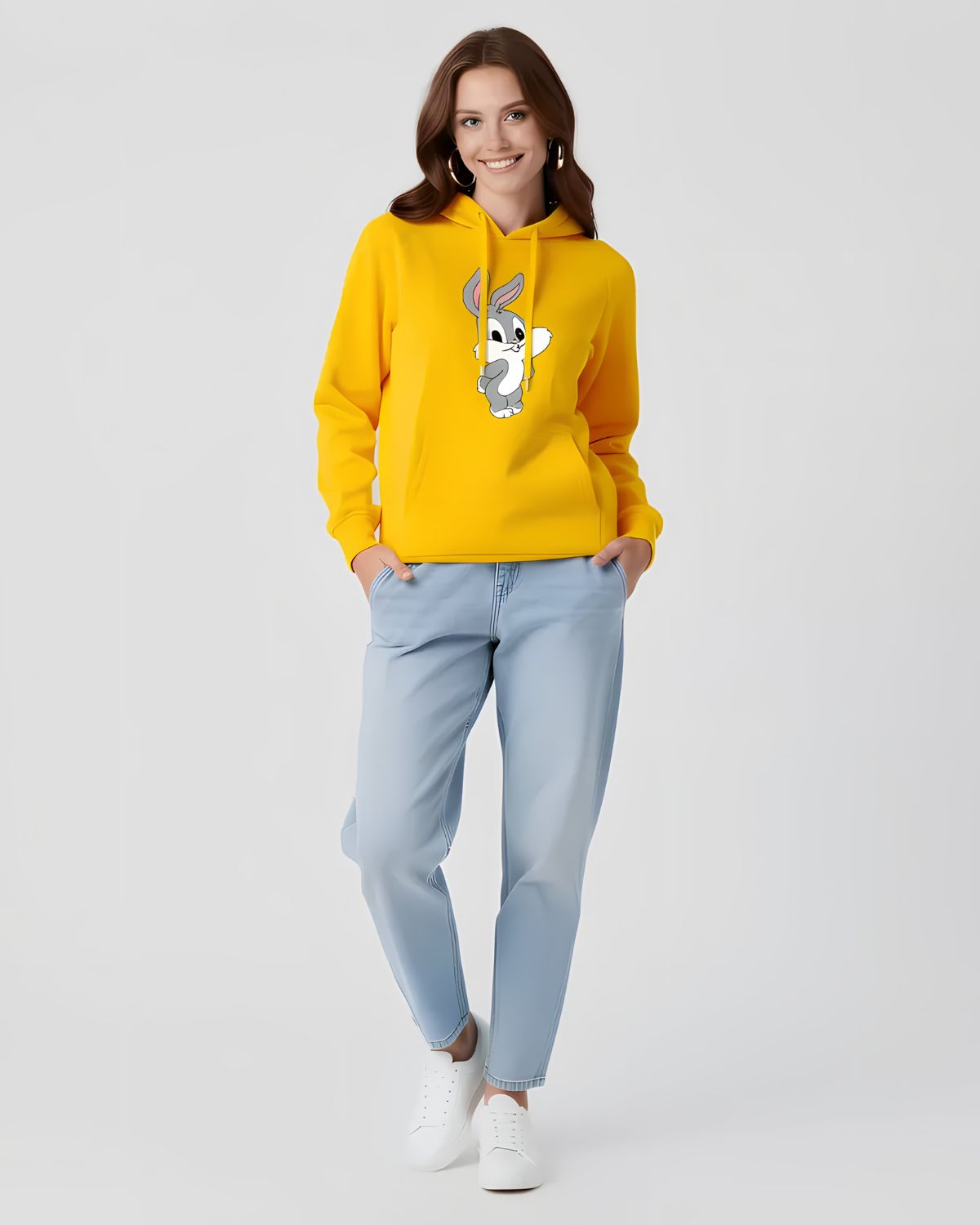 1 Pc Women's Stitched Fleece Printed Pullover Hoodie