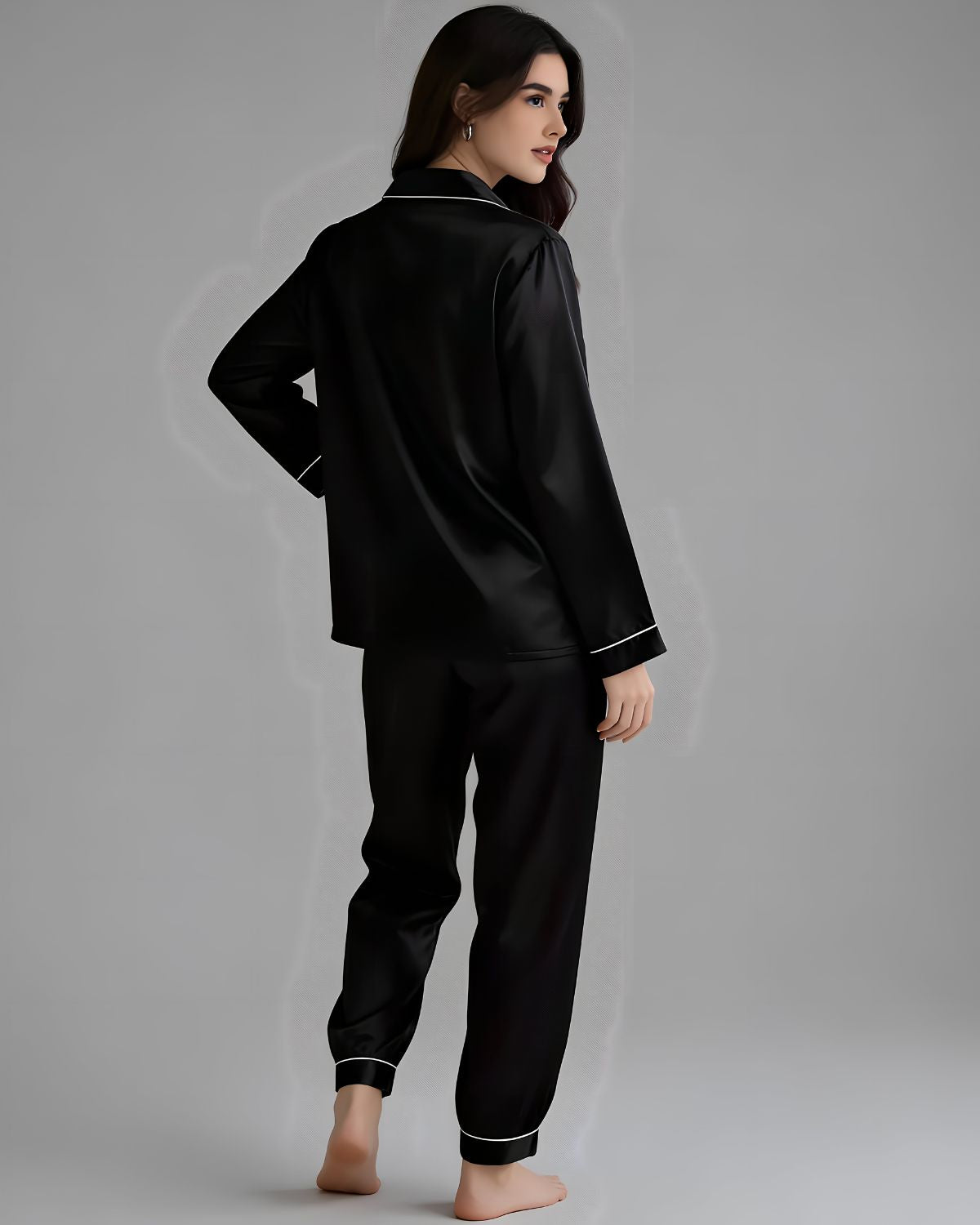 2 Pcs Women's Stitched Silk Plain Night Suit