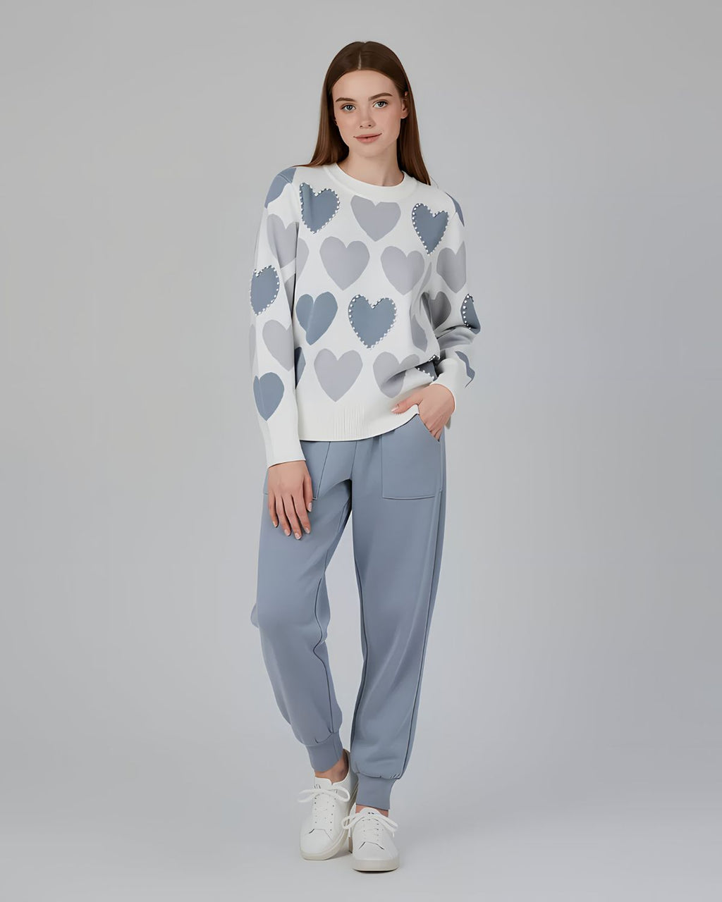 2 Pcs Women's Stitched Fleece Printed Sweatshirt Tracksuit