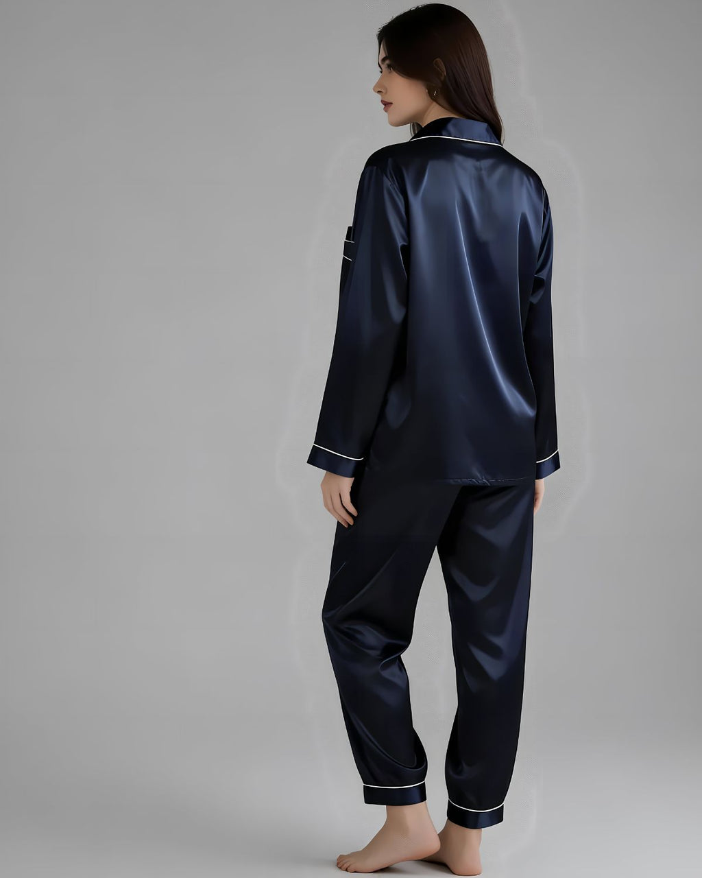 2 Pcs Women's Stitched Silk Plain Night Suit