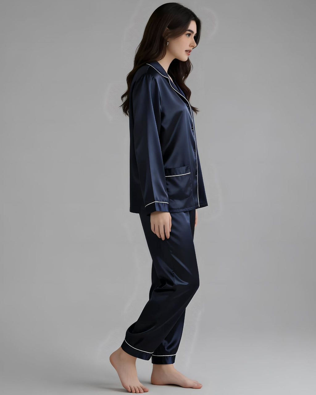 2 Pcs Women's Stitched Silk Plain Night Suit