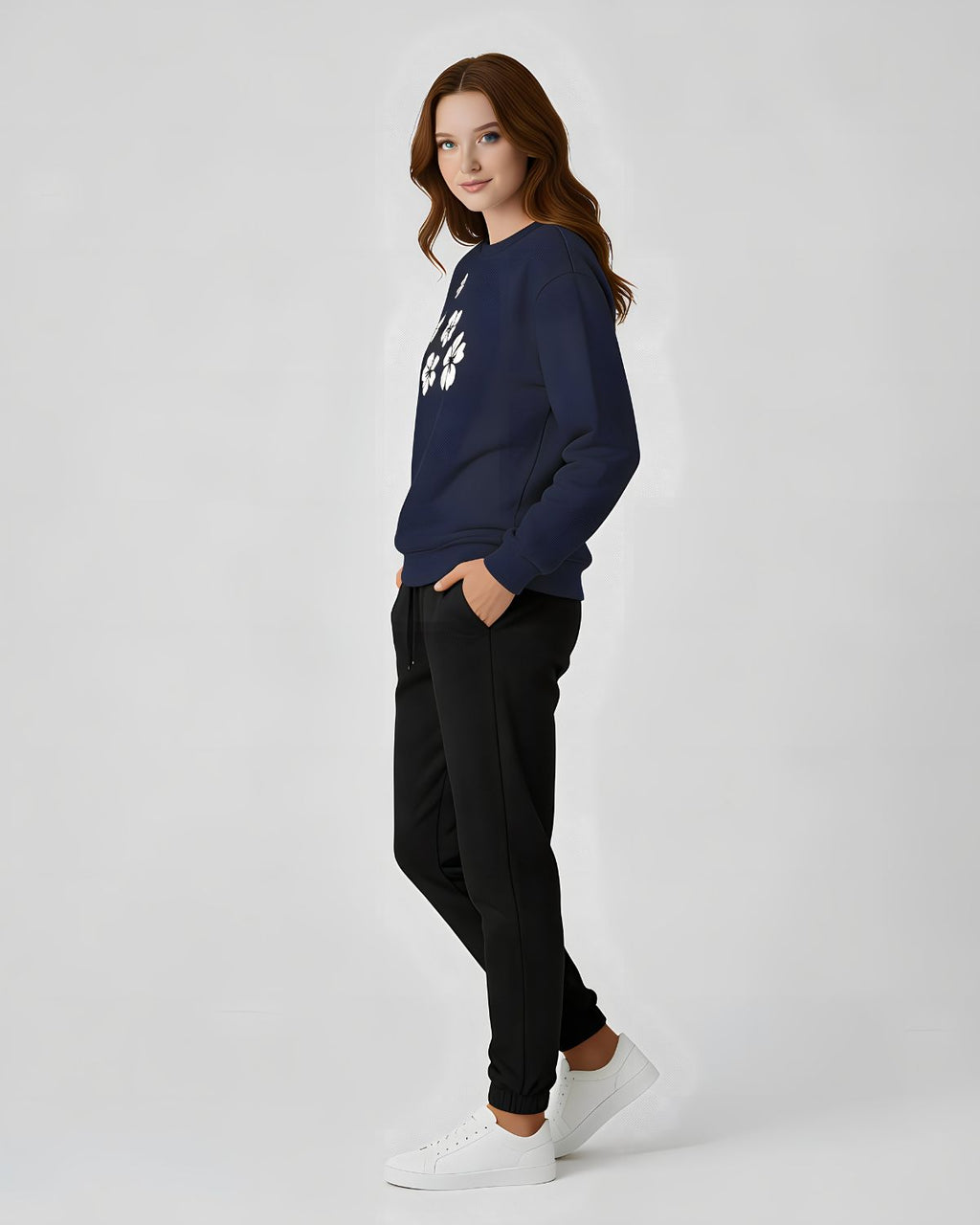 2 Pcs Women's Stitched Fleece Printed Sweatshirt Tracksuit