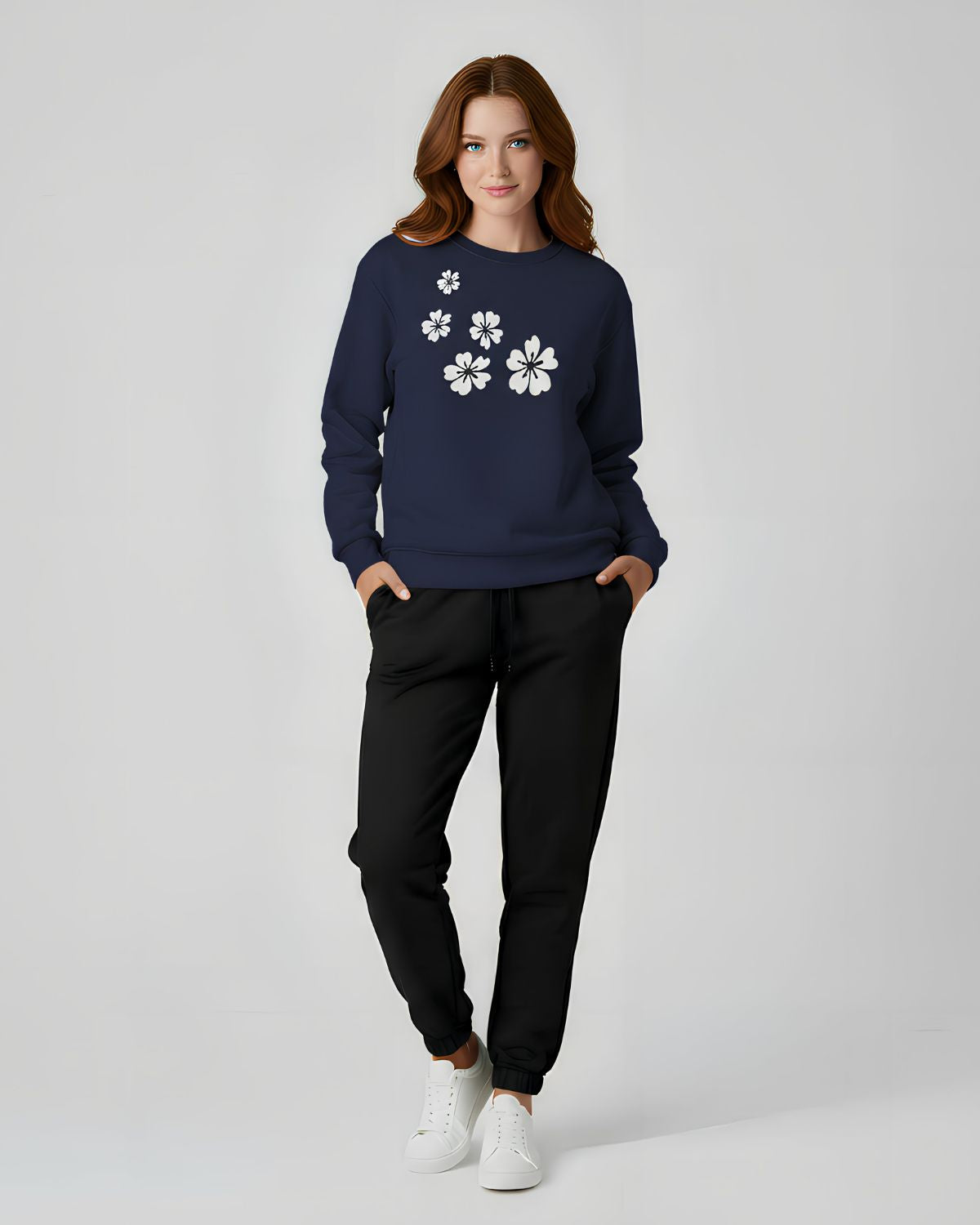 2 Pcs Women's Stitched Fleece Printed Sweatshirt Tracksuit