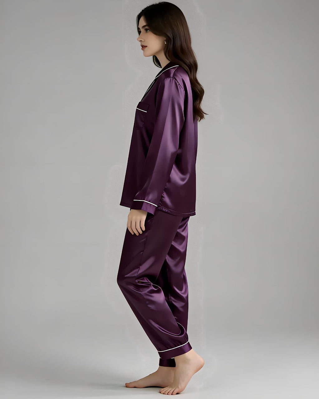 2 Pcs Women's Stitched Silk Plain Night Suit