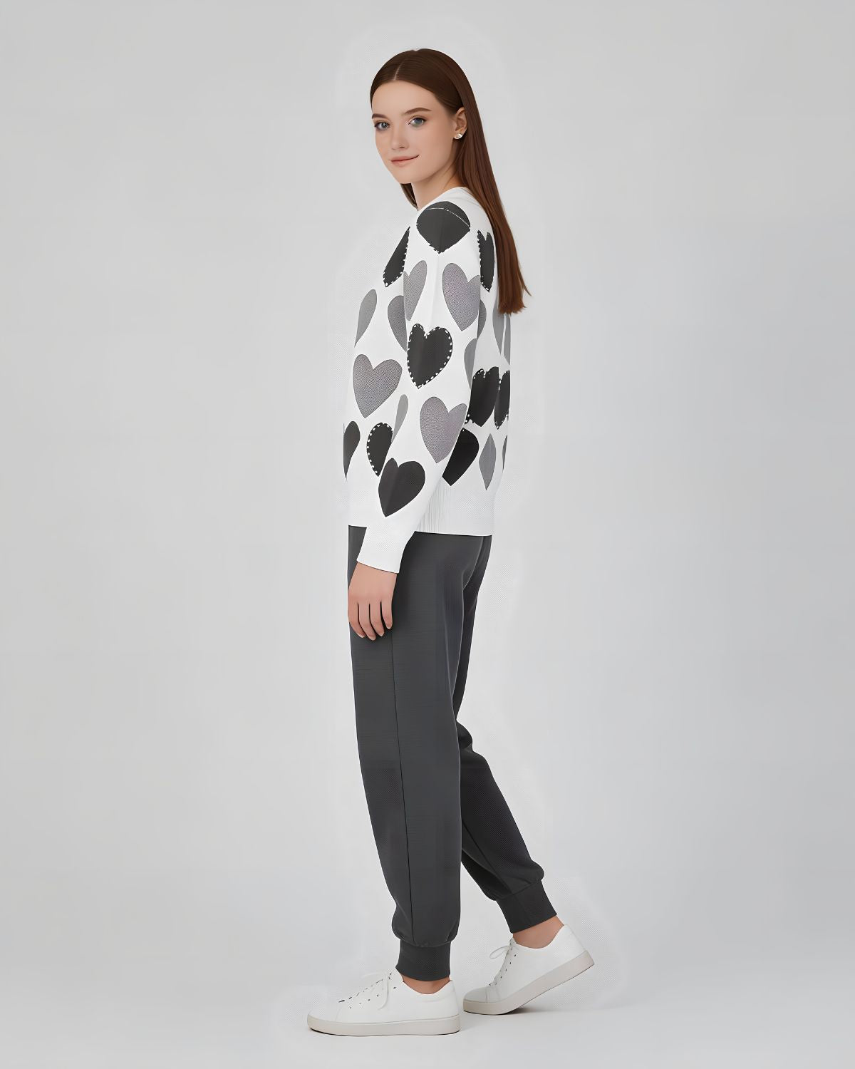 2 Pcs Women's Stitched Fleece Printed Sweatshirt Tracksuit