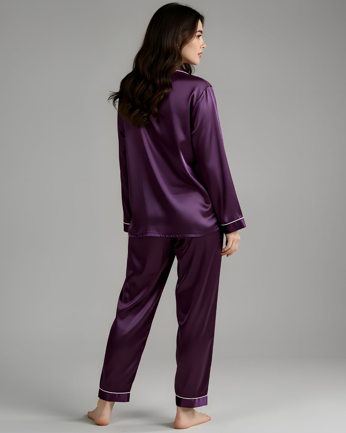 2 Pcs Women's Stitched Silk Plain Night Suit