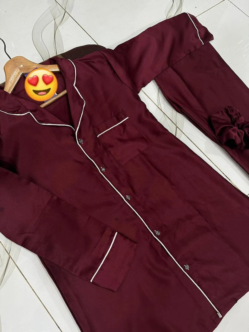 2 Pcs Women's Stitched Silk Plain Night Suit