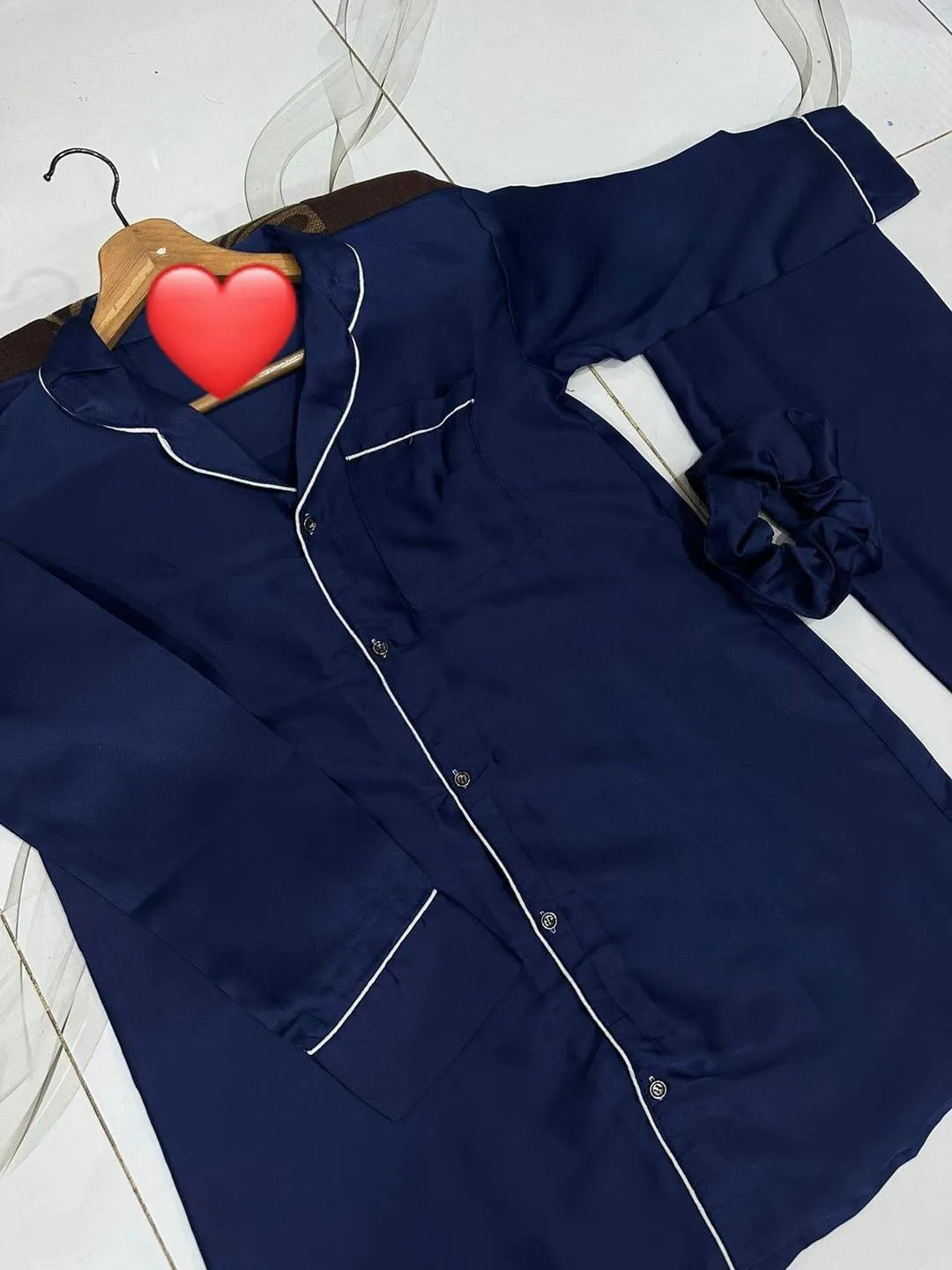 2 Pcs Women's Stitched Silk Plain Night Suit