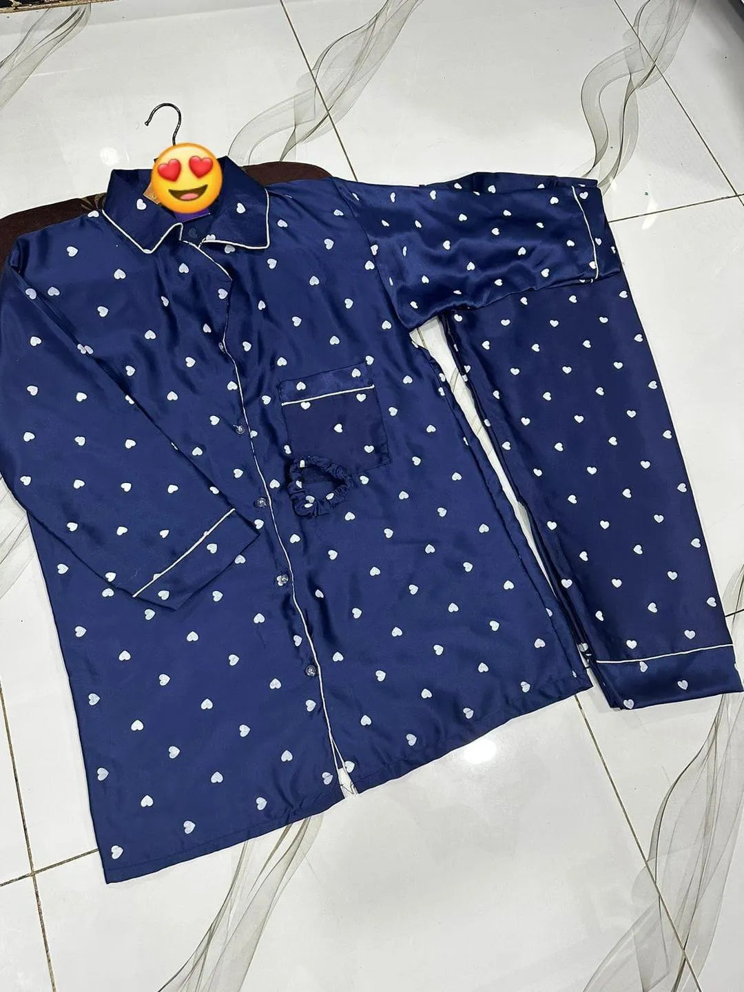 2 Pcs Women's Stitched Silk Printed Night Suit