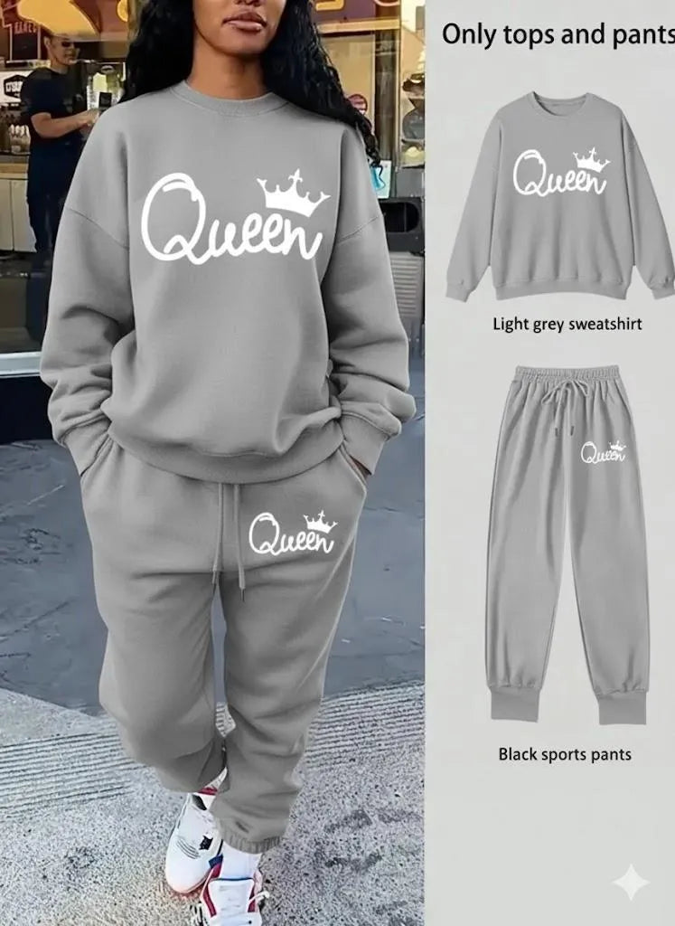 2 Pcs Women's Stitched Polyester Fleece Printed Tracksuit