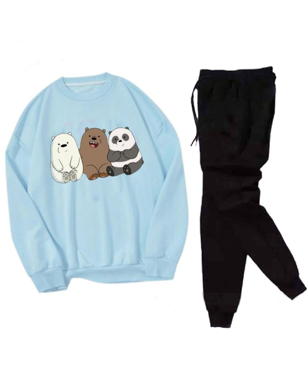 2 Pcs Women's Stitched Fleece Printed Sweatshirt Tracksuit